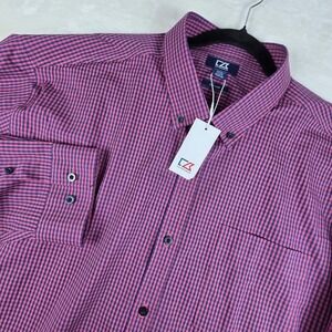 Cutter & Buck Button Down Mens XXXL Pink Blue Gingham Check Plaid Preppy NEW